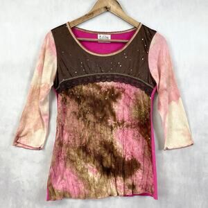 Edista Women Y2K Top Size M  Lace Sequin Boho Fairy Grunge Babydoll Phoebe Retro